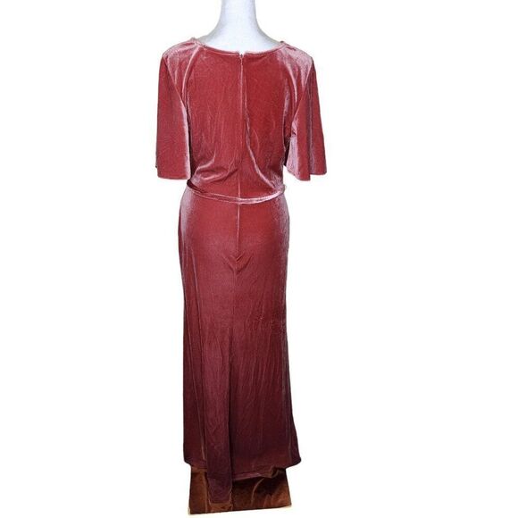 Retro 70s Style Flutter Sleeve Velvet Maxi Wrap Dress Womens Size 8 Mauve Pink - Picture 4 of 7